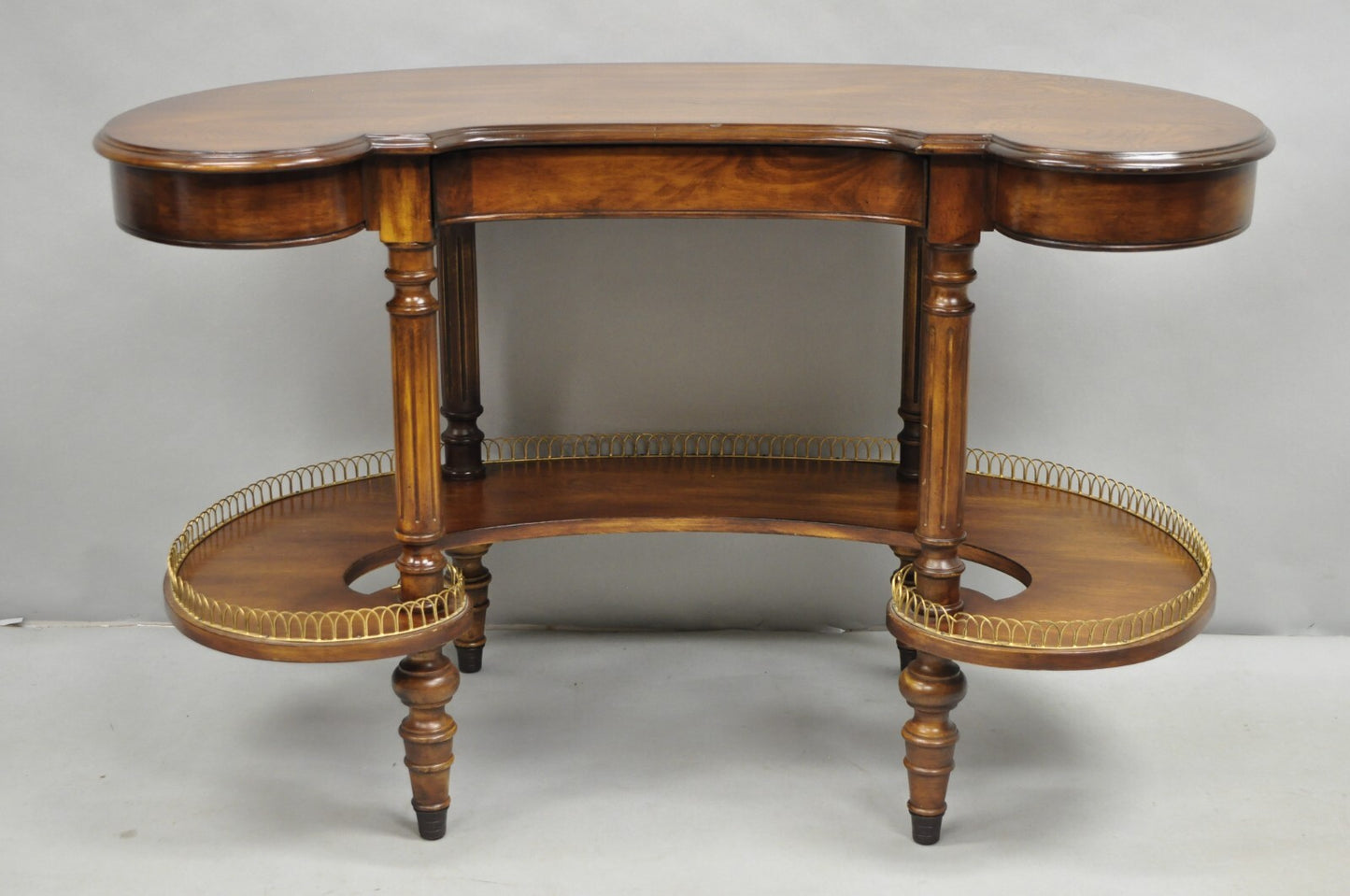 Vintage French Regency Cherry Wood "Kidney Bean" Desk Console Table w/ Drawer