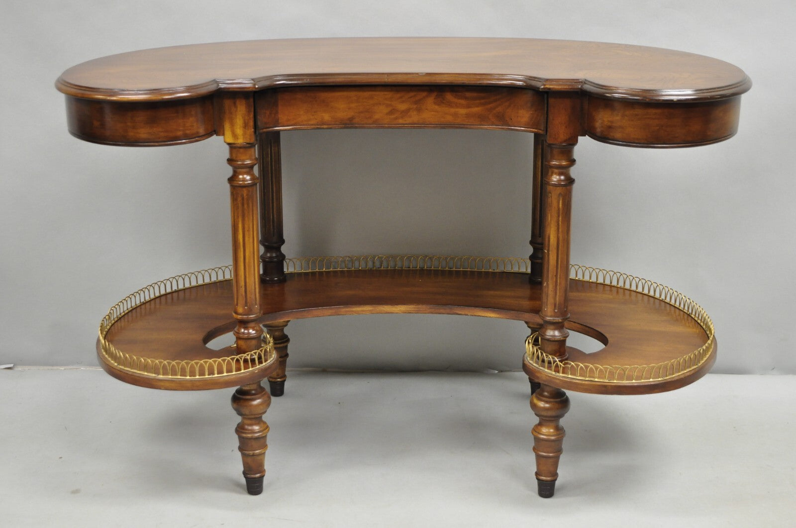 Vintage French Regency Cherry Wood "Kidney Bean" Desk Console Table w/ Drawer