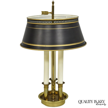 Vintage French Country Brass Tole Metal Shade Bouillotte Candlestick Table Lamp