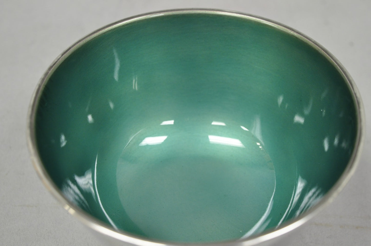 Vintage Towle Mid Century Modern Silver Plated Green Enamel Candy Nut Dish Bowl