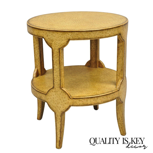 Maitland Smith Faux Ostrich Leather Round Gueridon Hollywood Regency Side Table