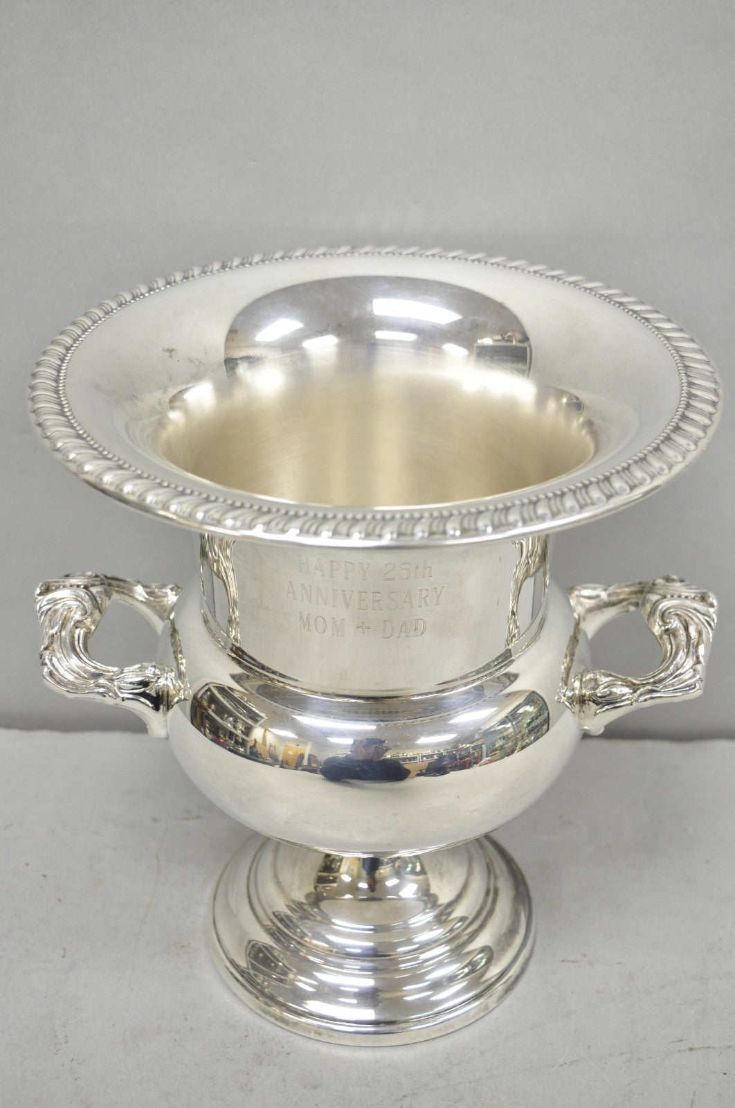 Happy 25th Anniversary Mom+Dad Silver Plated Trophy Cup Urn Champagne Ice Bucket