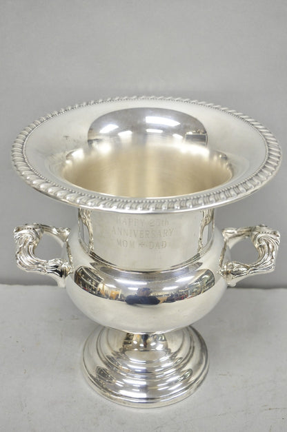 Happy 25th Anniversary Mom+Dad Silver Plated Trophy Cup Urn Champagne Ice Bucket