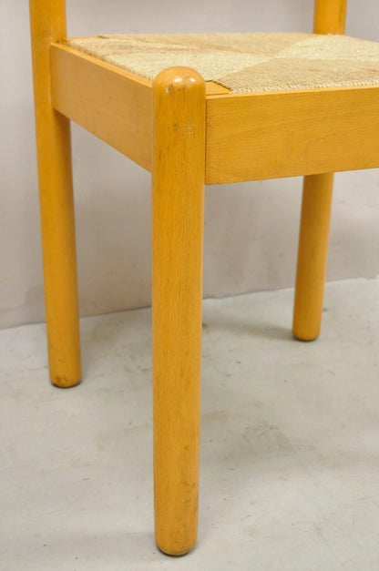 Mid Century Modern Birch Maple Bentwood Woven Rush Dining Chairs - Set of 6