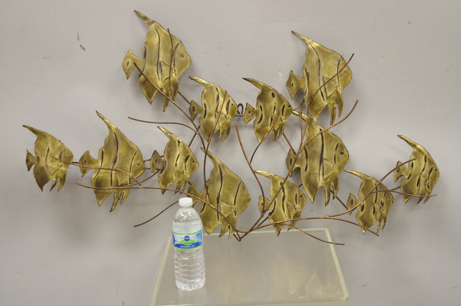 Vintage Bergasse Mid Century Modern Brass Metal School of Fish Wall Sculpture
