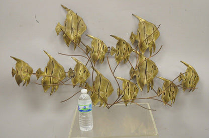 Vintage Bergasse Mid Century Modern Brass Metal School of Fish Wall Sculpture