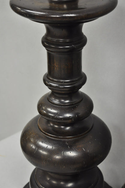 Vintage French Country Farmhouse Distressed Solid Carved Wood Table Lamps - Pair