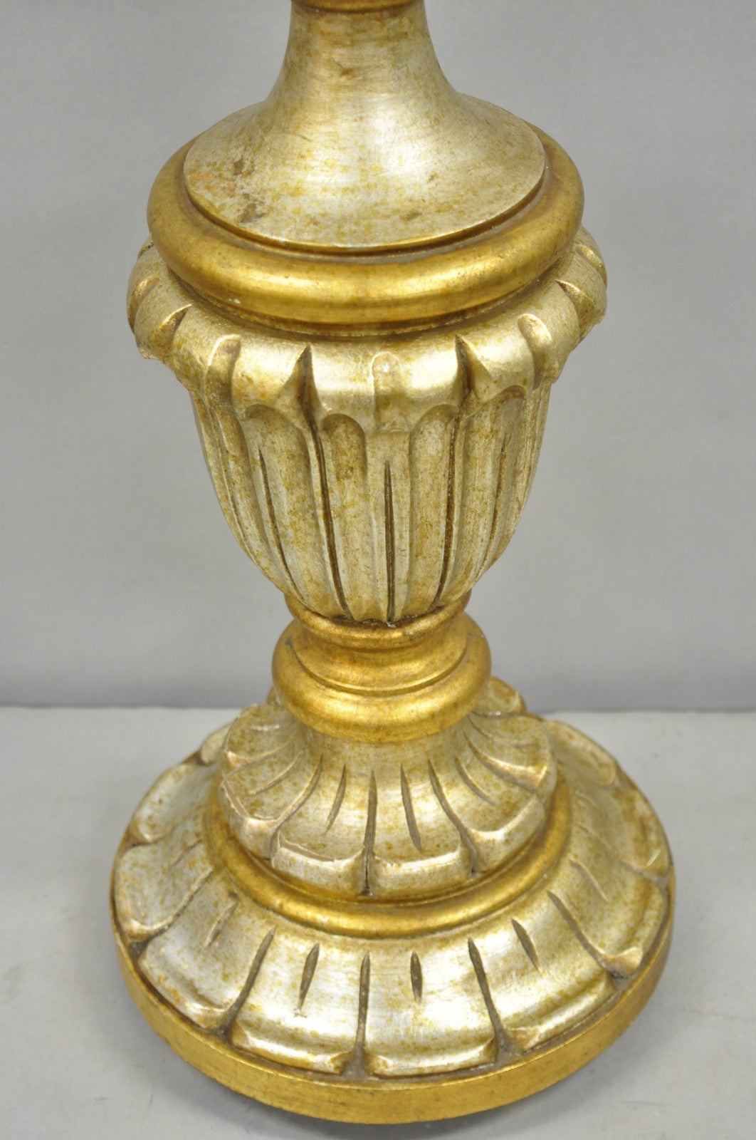 Vintage Italian Hollywood Regency Silver & Gold Gilt Carved Wood Table Lamp