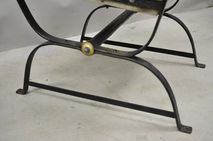 Antique French Industrial Wrought Iron Wooden Slat Seat Side Chairs - a Pair