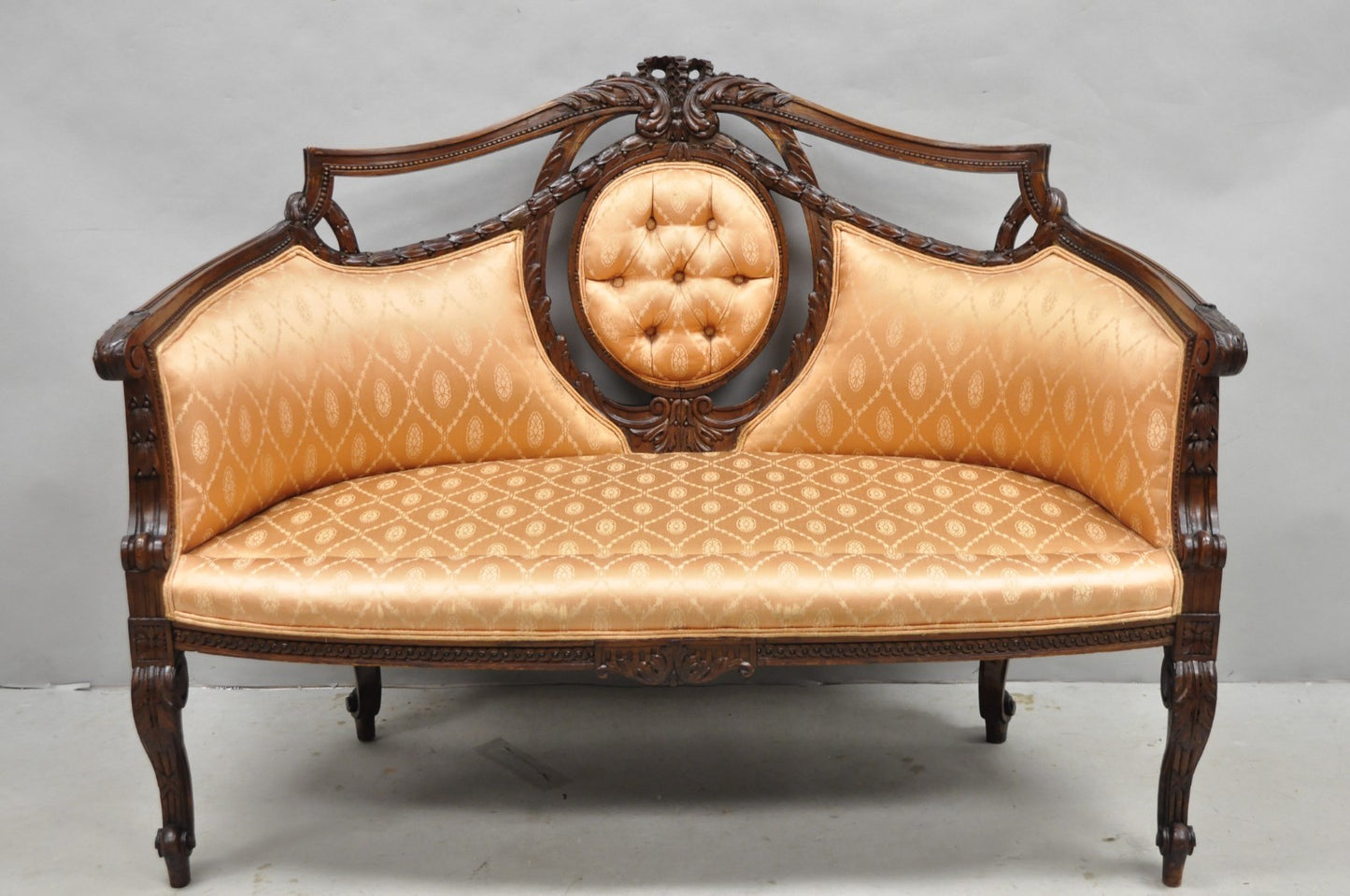 Antique French Victorian Louis XV Style Open Carved Walnut Loveseat Settee Sofa