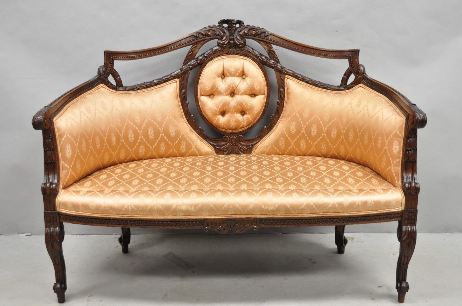 Antique French Victorian Louis XV Style Open Carved Walnut Loveseat Settee Sofa