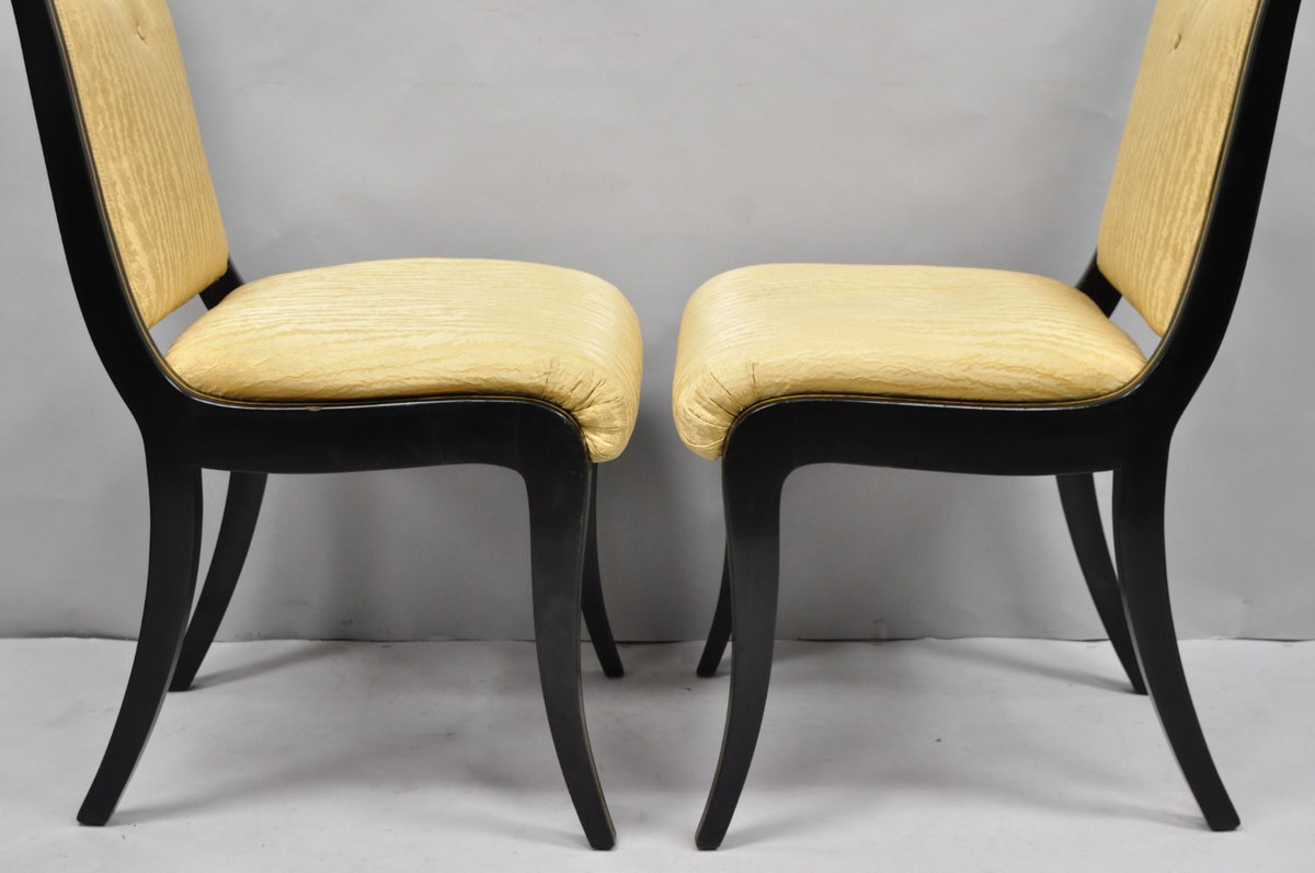 Vintage Regency Style Black Lacquer Klismos Saber Leg Dining Side Chairs - Pair