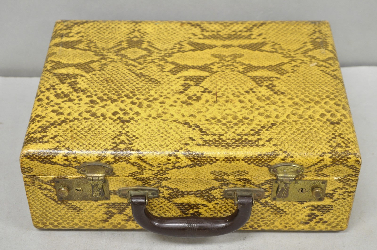 Vintage Mid Century Modern Faux Python Snakeskin Travel Toiletry Case Suitcase