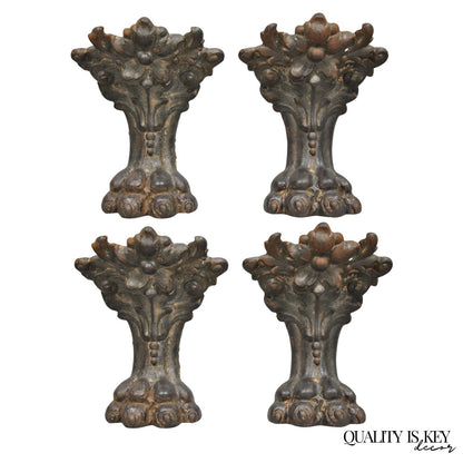 Victorian Style Cast Iron Bathtub Lion Claw Foot Paw Feet Floral Design 4 Pc Set