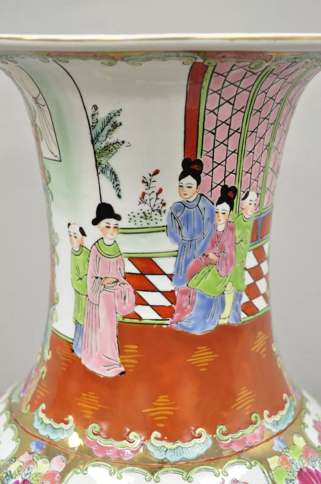 Antique 32" Chinese Famille Rose Porcelain Urn Vase Vessel Temple Jar on Base