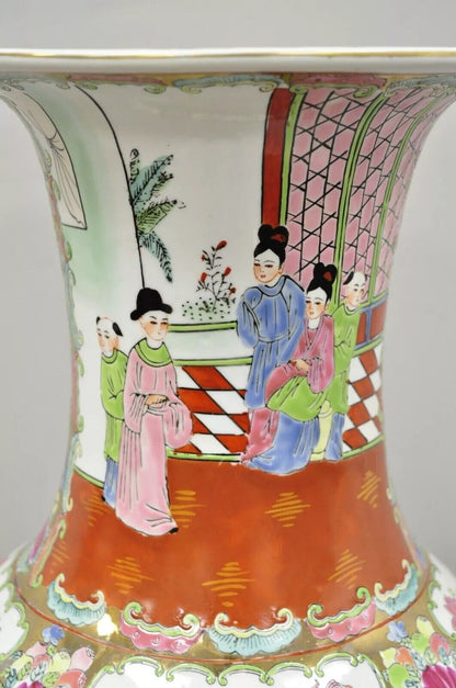 Antique 32" Chinese Famille Rose Porcelain Urn Vase Vessel Temple Jar on Base