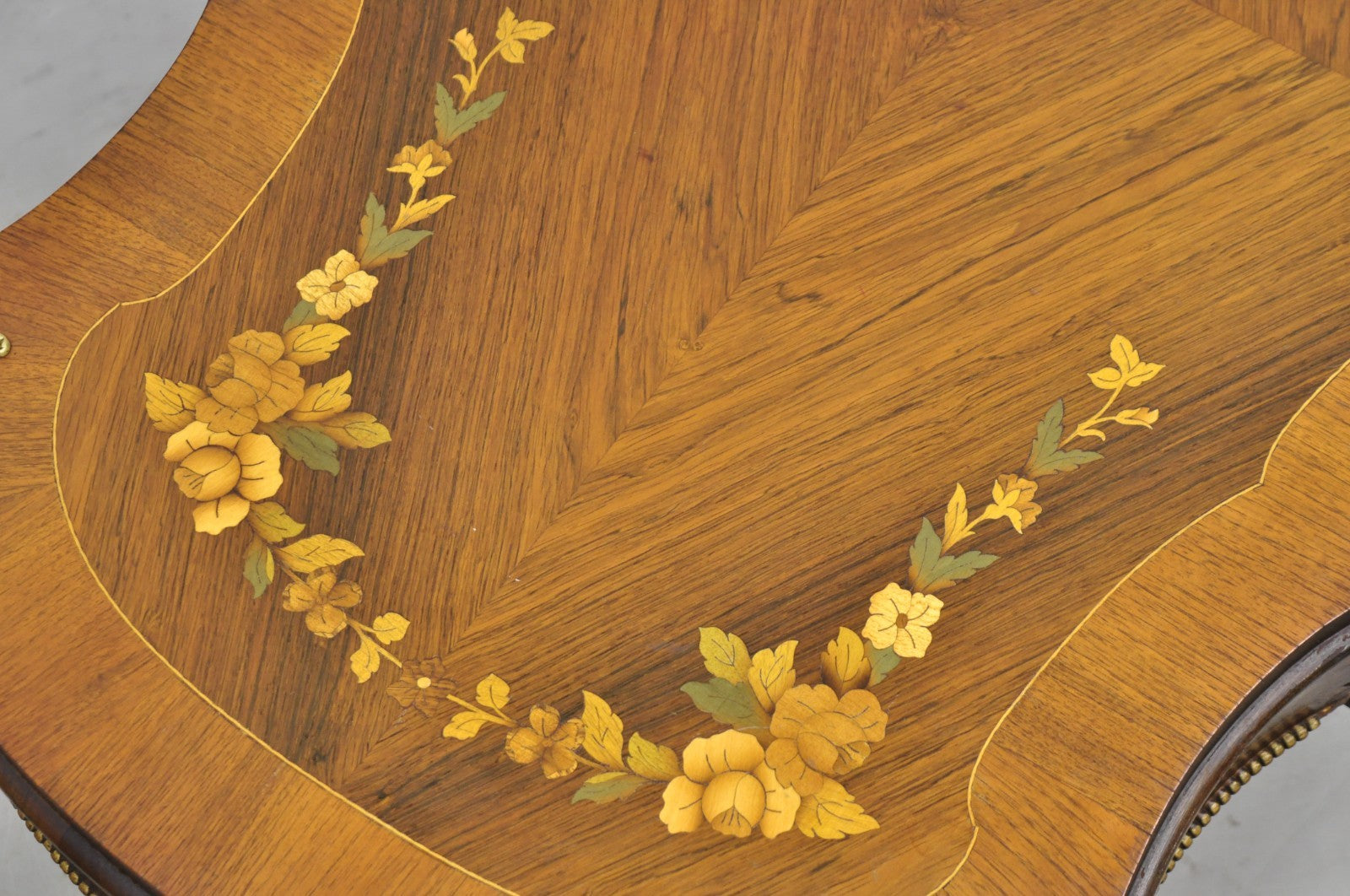 Antique French Louis XV Style Floral Inlay Walnut Coffee Table with Drawer