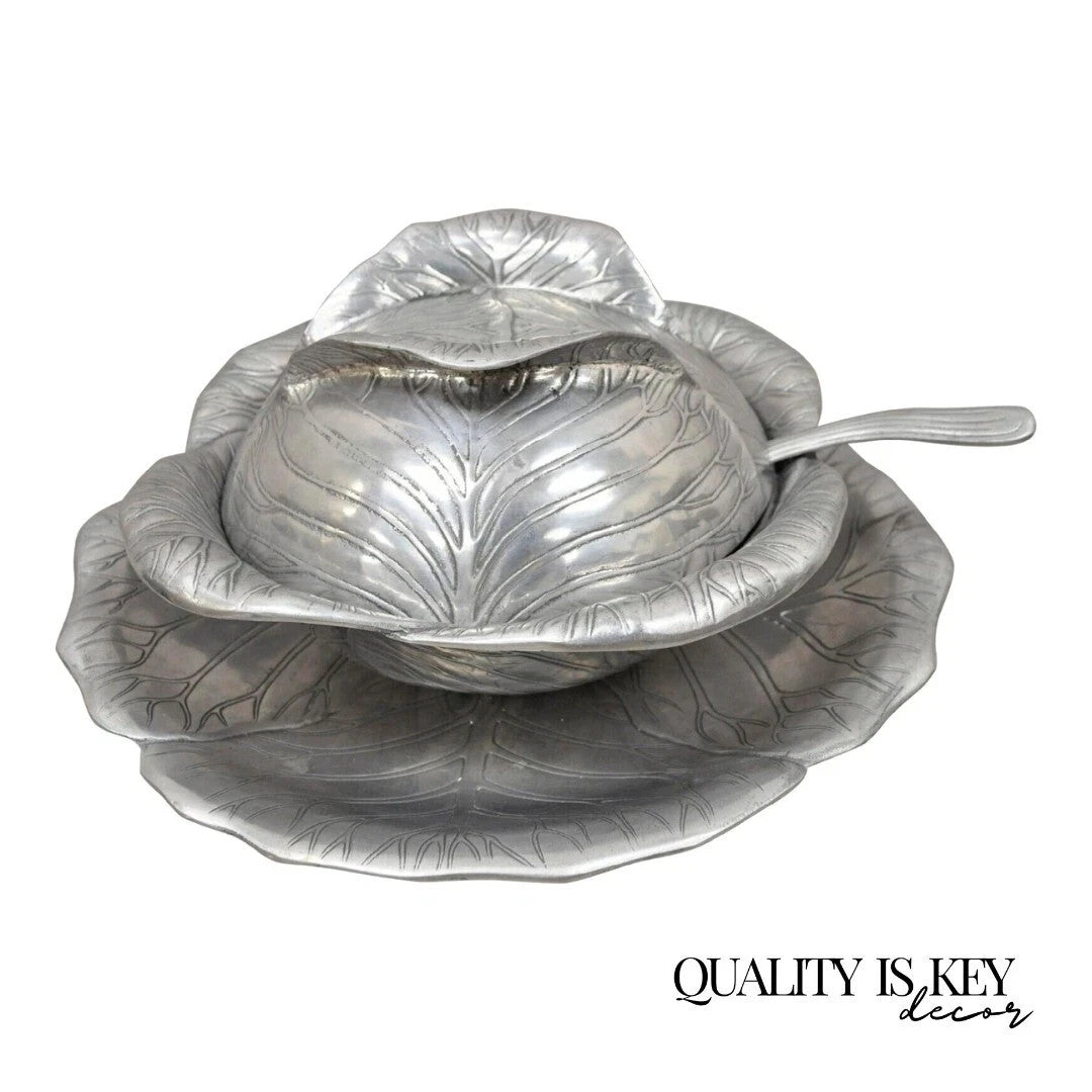 Vintage Arthur Court 1979 Cabbage Lettuce Tureen Serving Bowl Spoon Platter 3 pc