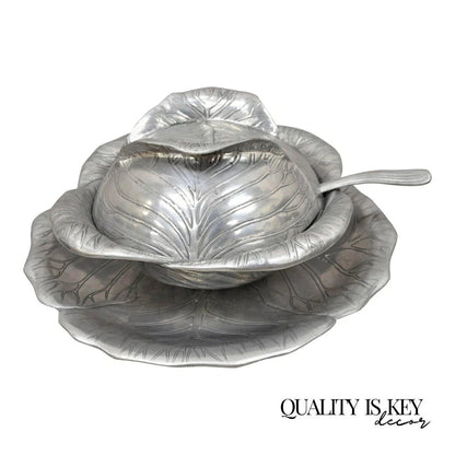 Vintage Arthur Court 1979 Cabbage Lettuce Tureen Serving Bowl Spoon Platter 3 pc