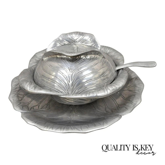 Vintage Arthur Court 1979 Cabbage Lettuce Tureen Serving Bowl Spoon Platter 3 pc