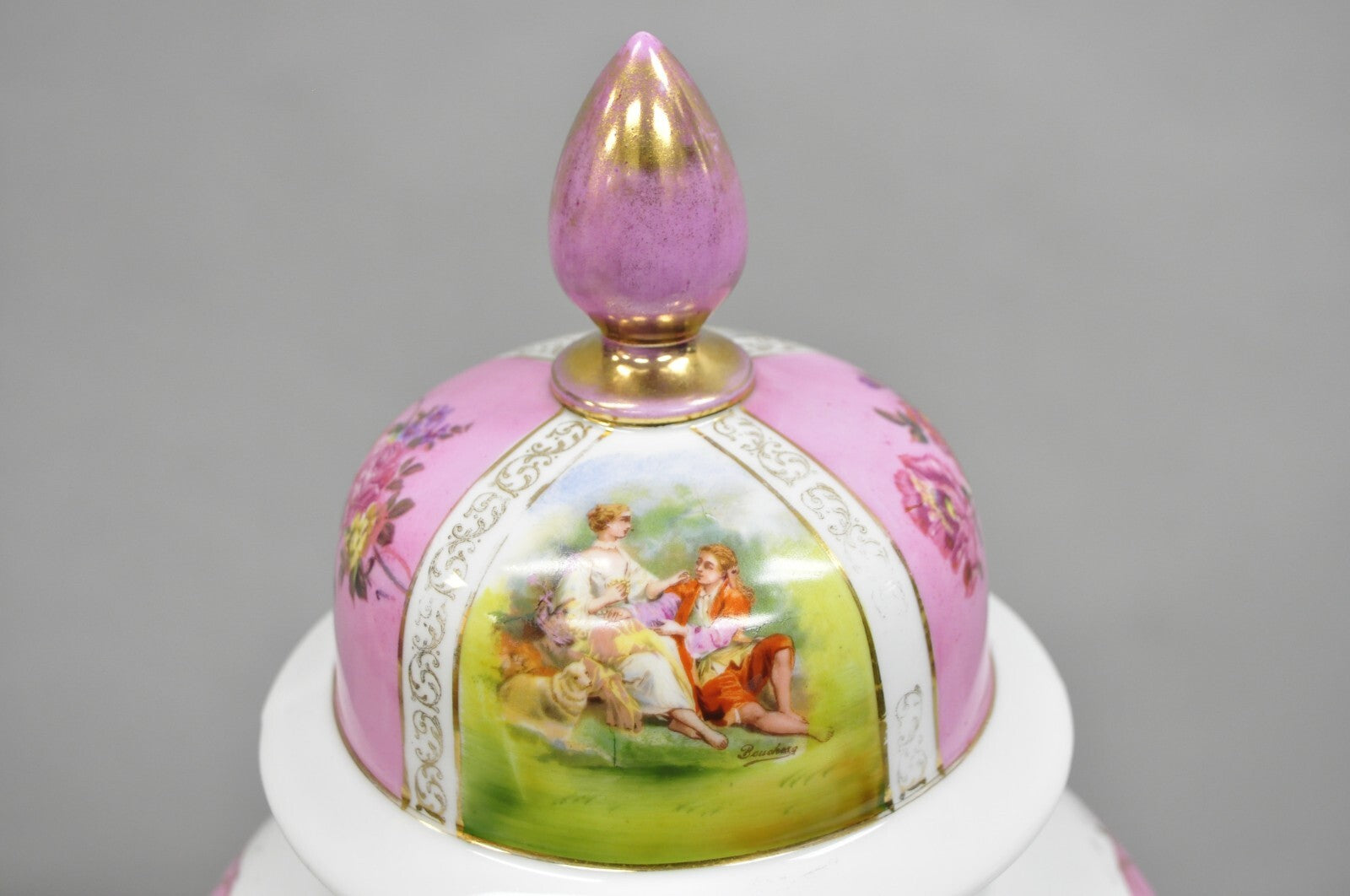 Antique Francois Boucher Victorian Pink Porcelain Lidded Urn or Covered Vase