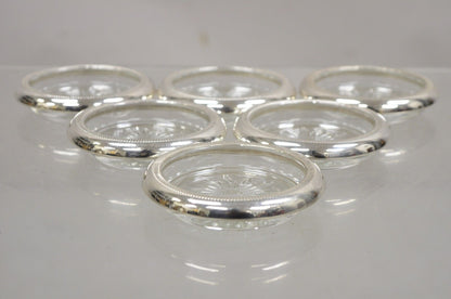 Vintage Regency Style Crystal Coasters with Sterling Silver Rims by Crown- 6 Pcs