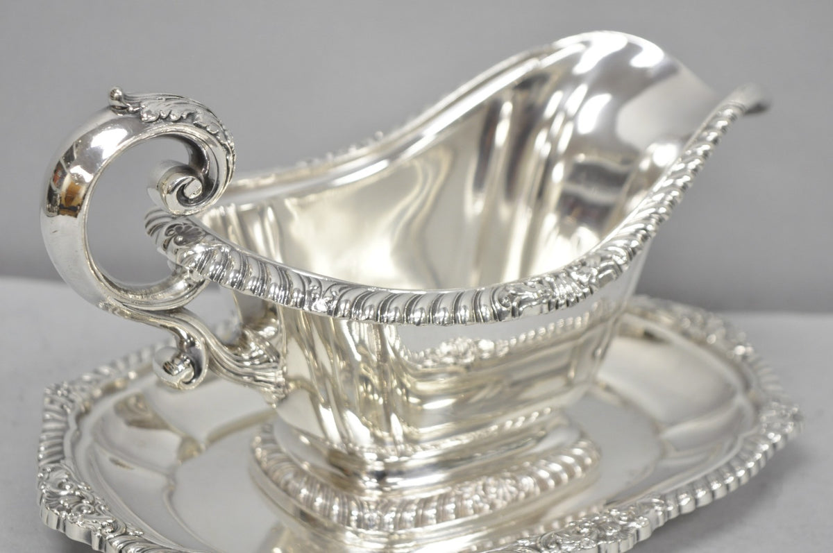 Vintage Gorham Y1130 Y1131 Victorian Silver Plated Gravy Sauce Boat & Underplate