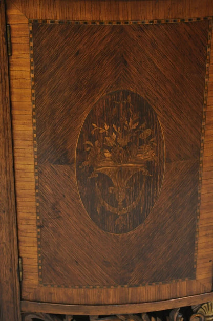 French Renaissance Louis XV Marble Top Marquetry Inlay Sideboard Buffet Commode