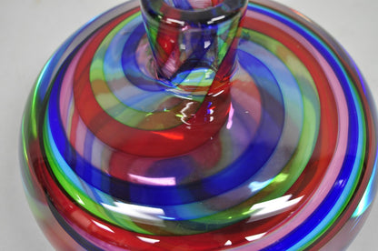 Vintage Mid Century Modern Italian Murano Style Rainbow Swirl Glass Vase