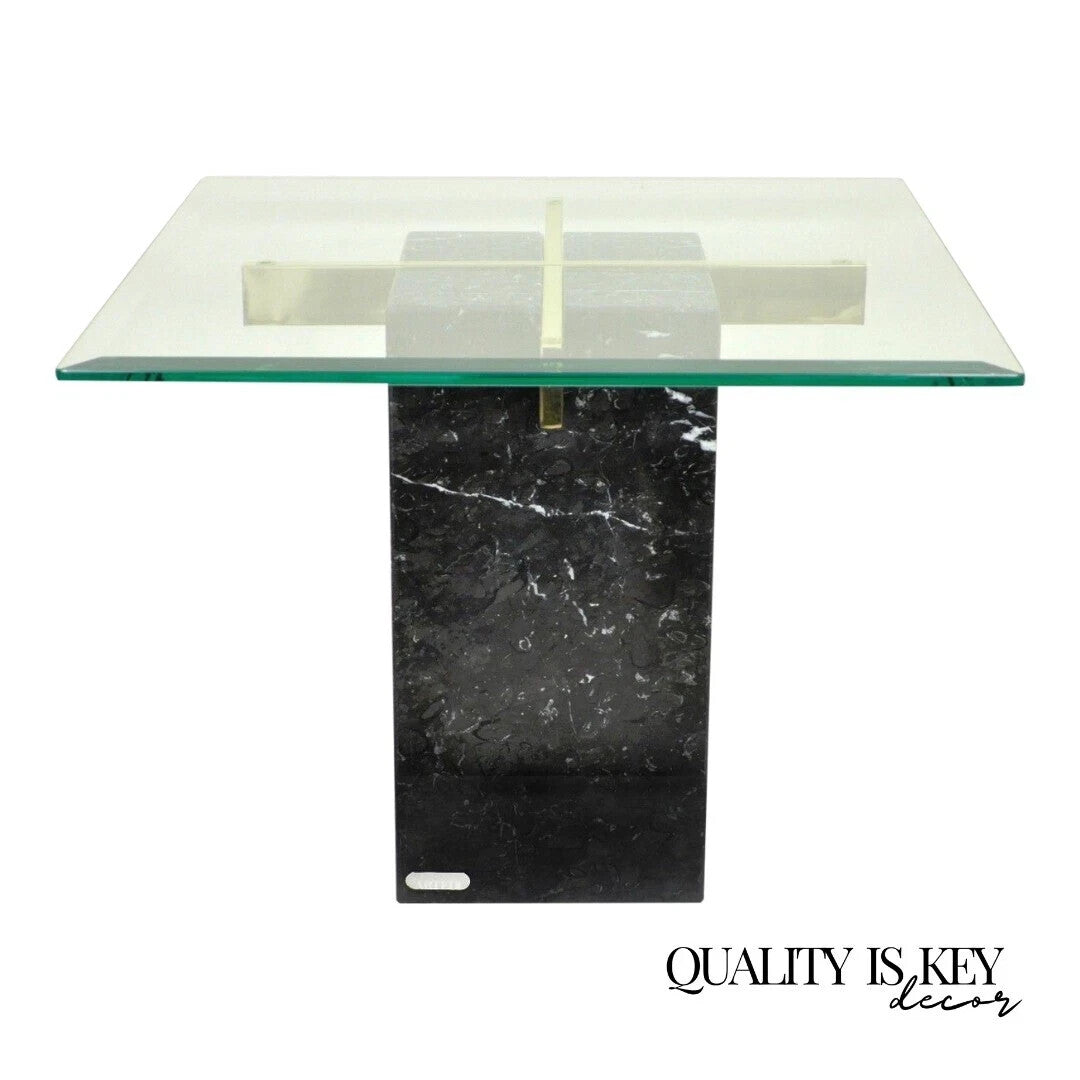 Vintage Artedi Italian Modern Brass Marble Glass Cantilever Accent Side Table