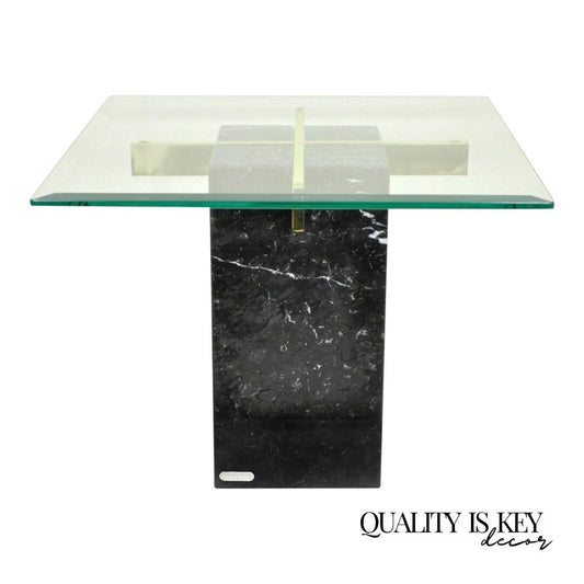 Vintage Artedi Italian Modern Brass Marble Glass Cantilever Accent Side Table