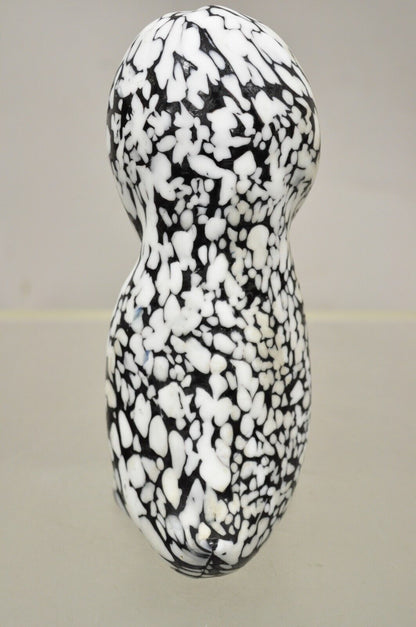 Vtg Italian Mid Century Heavy Art Glass Owl Figure Paperweight Black and White