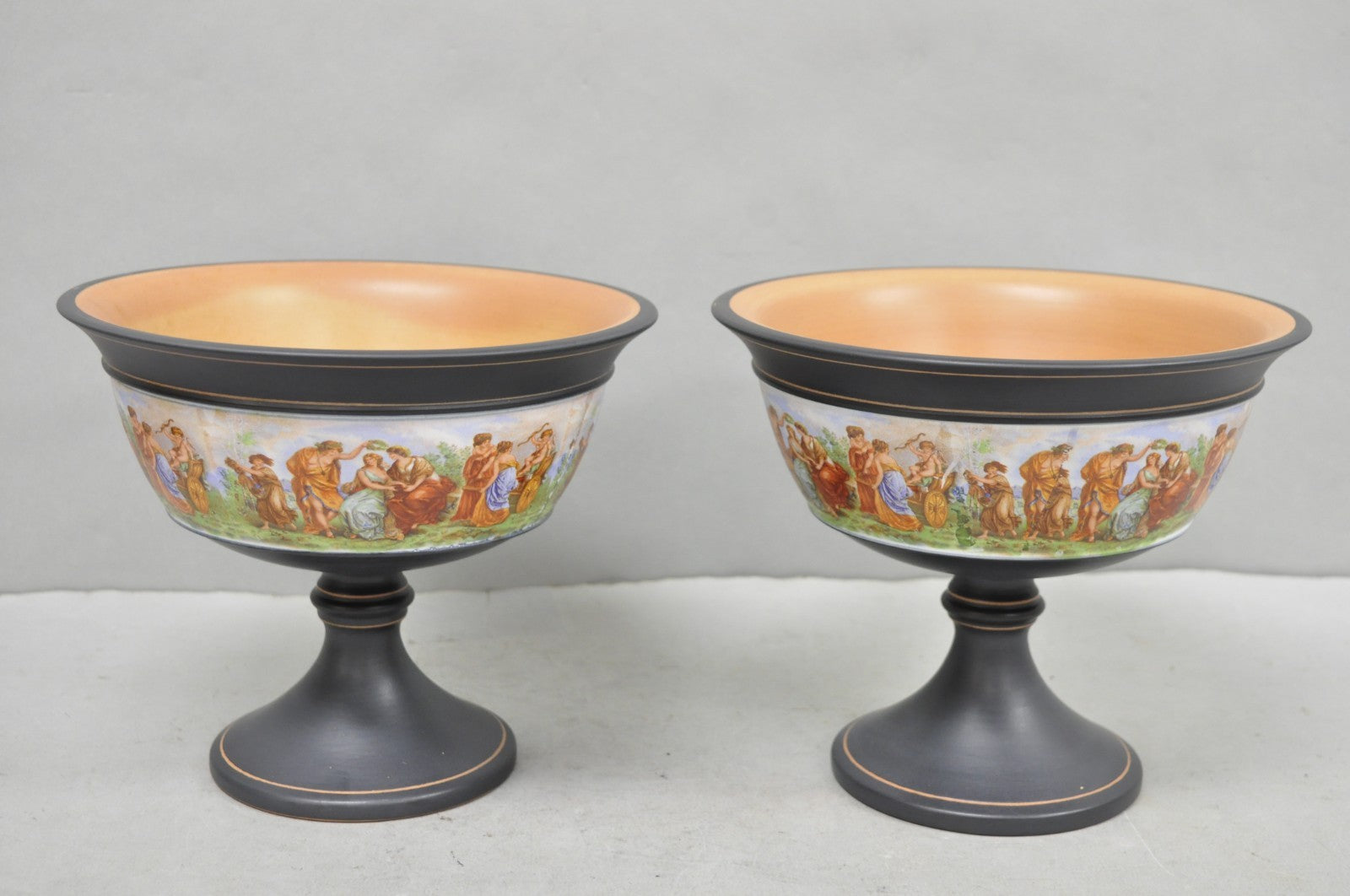 Ceramiche Florentine Italian Neoclassicall Terracotta Pottery Compote Dish, Pair