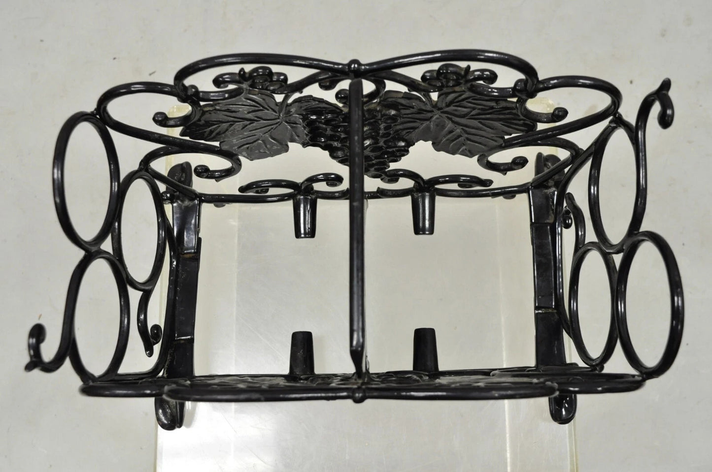 Vintage Victorian Style Black Cast Iron 6 Wine Bottle Rack Holder with Grapes