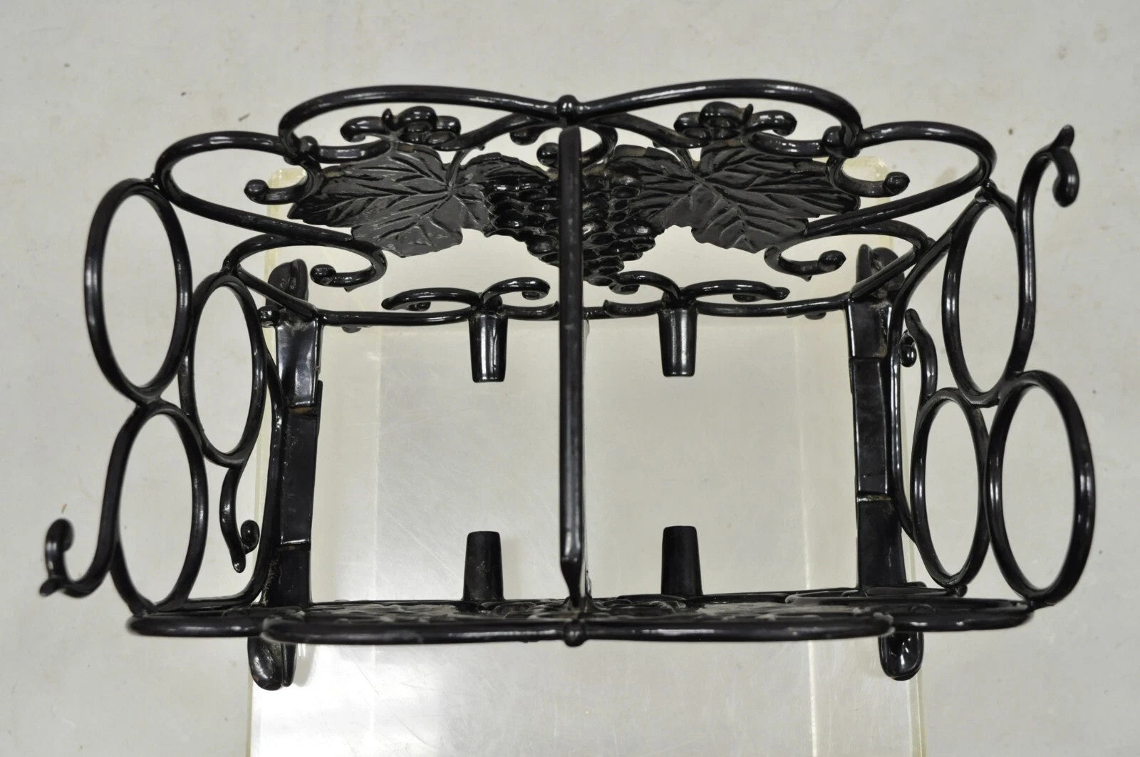 Vintage Victorian Style Black Cast Iron 6 Wine Bottle Rack Holder with Grapes