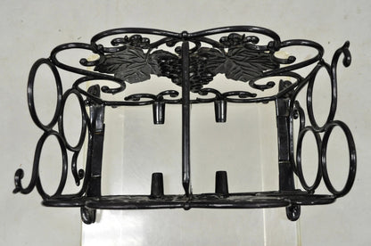 Vintage Victorian Style Black Cast Iron 6 Wine Bottle Rack Holder with Grapes