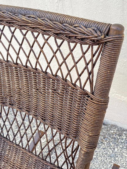 Antique Victorian Wicker and Rattan Wooden Small Rocking Chair Rocker