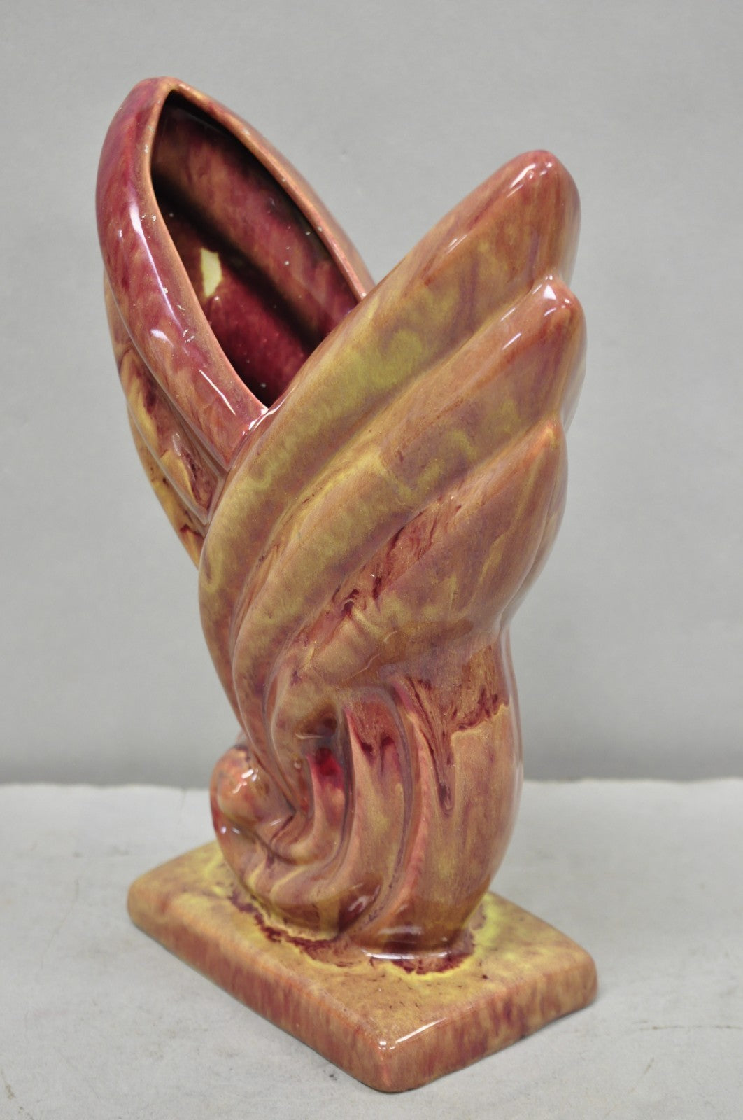 Mid Century Modern Gonder Ceramic Pottery 810 Red Flambe Flame Sculptural Vase