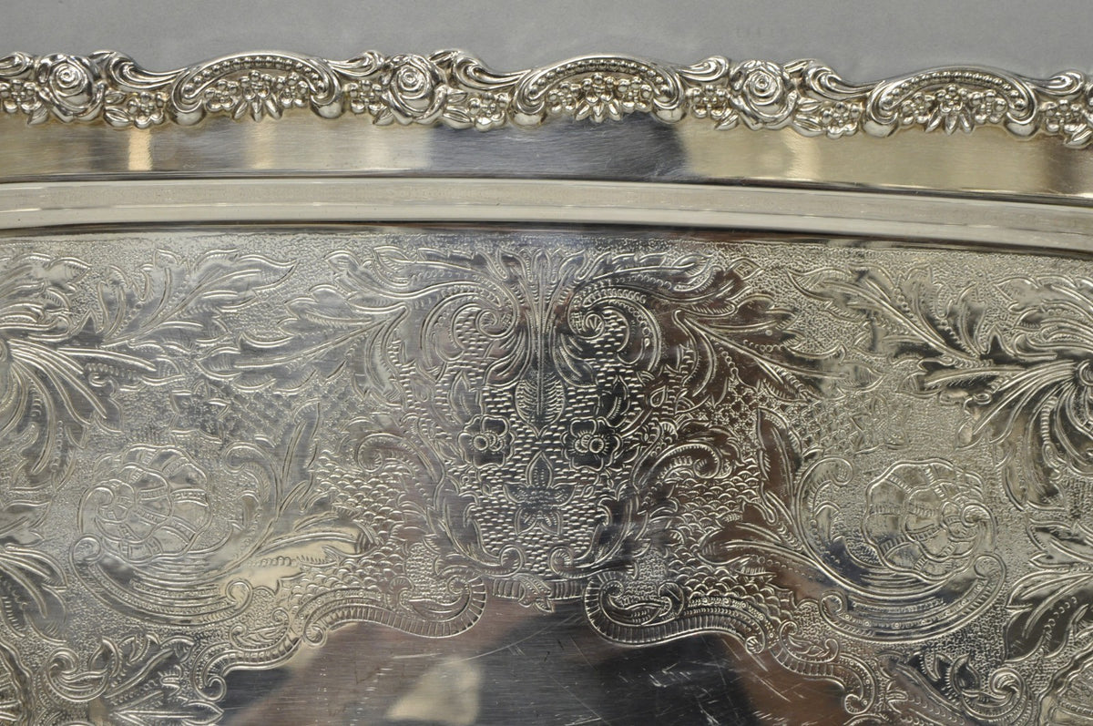 Vintage Oneida Victorian Silver Plated Etched Butlers Serving Platter Bar Tray