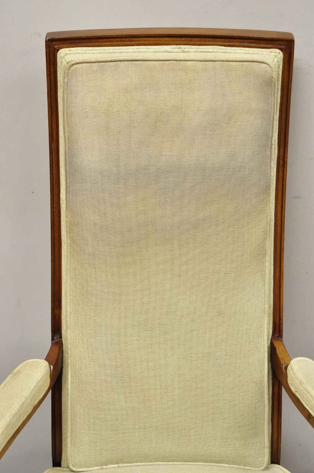 Vintage Italian Hollywood Regency Tall Back Upholstered Cherry Lounge Arm Chair