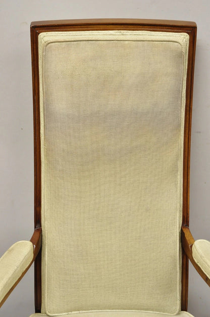 Vintage Italian Hollywood Regency Tall Back Upholstered Cherry Lounge Arm Chair