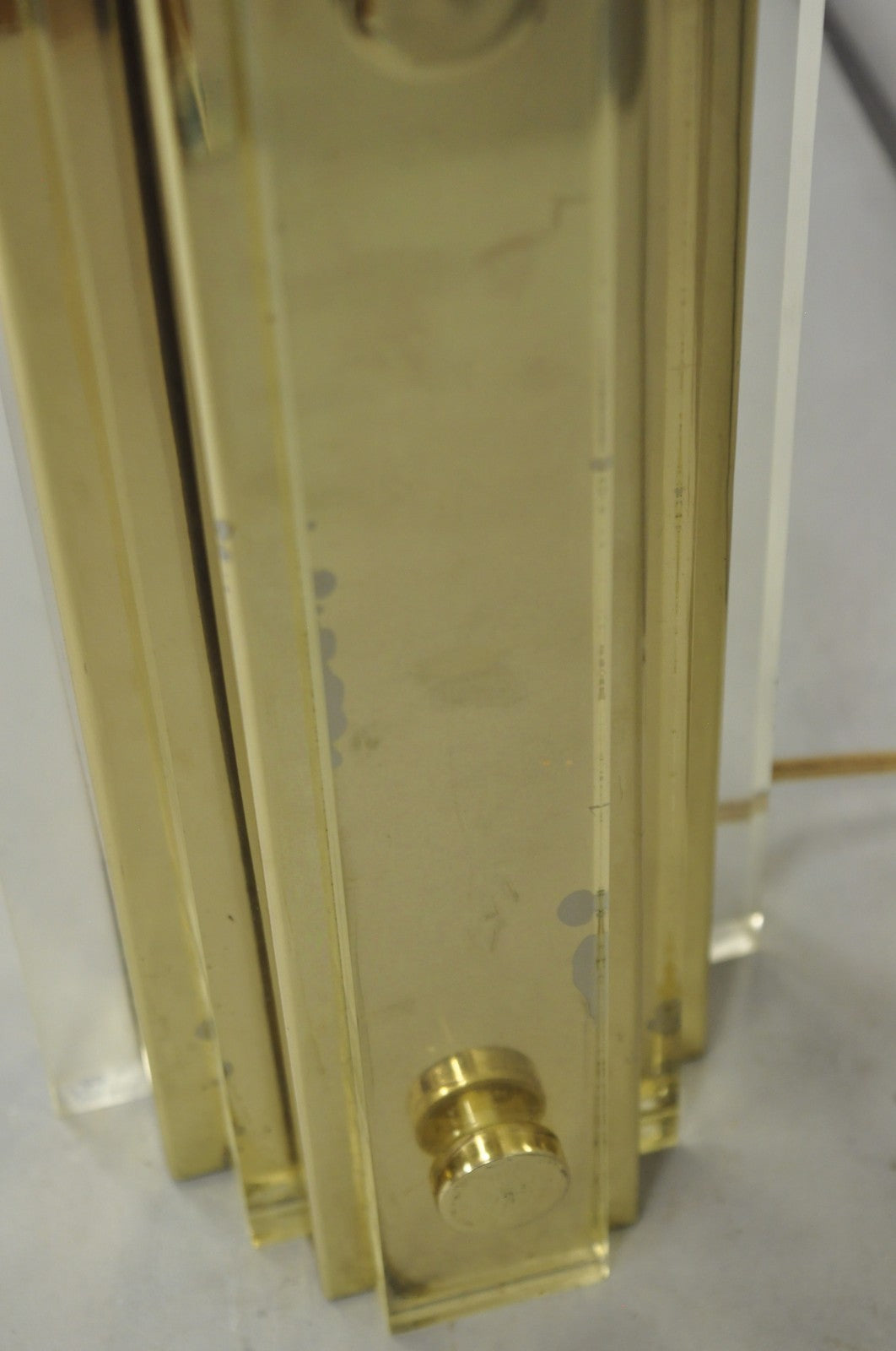 Vintage Mid Century Modern Lucite & Brass Cityscape Skyscraper Table Lamp
