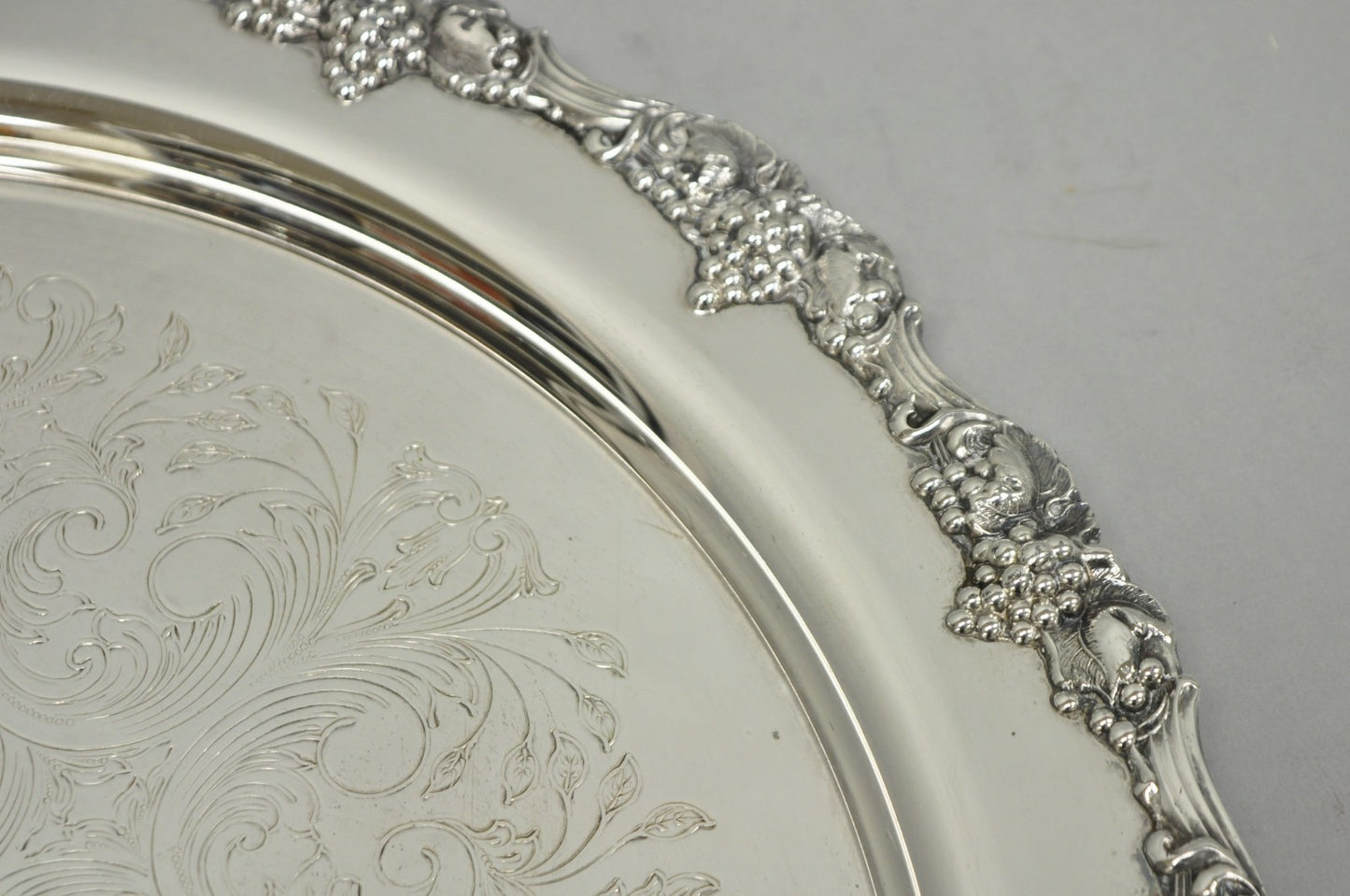Vintage Victorian Silver Plated Grapevine Repousse 20" Round Serving Platter
