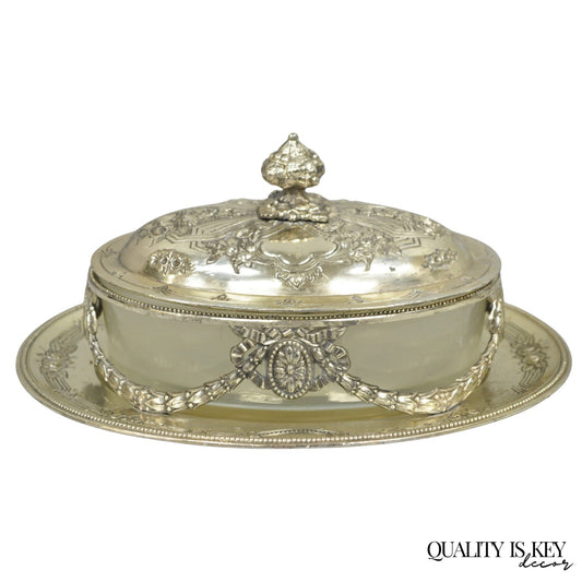 Antique Corbell & Co England Edwardian Adam Silver Plated Ornate Butter Dish