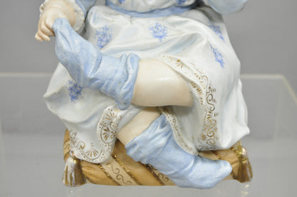 Antique Bisque Porcelain Seated Baby Figurine in Circular Glass Display Cloche