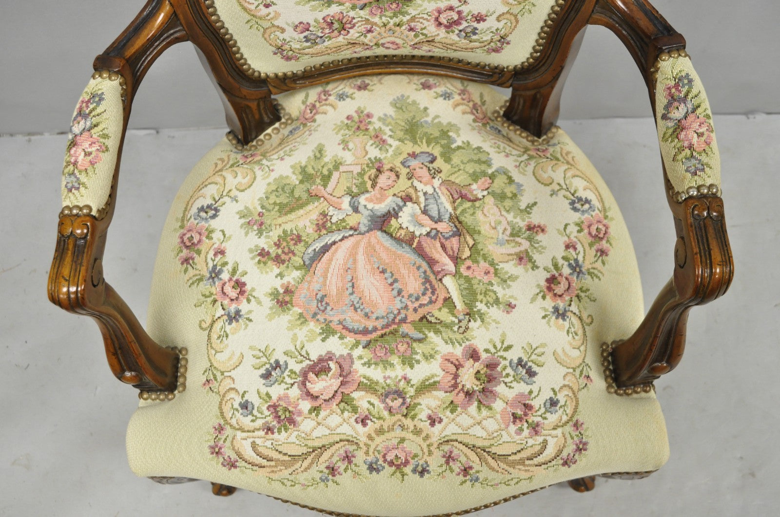 Vintage Chateau D'Ax spa French Louis XV Style Italian Tapestry Arm Chair