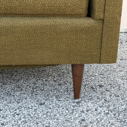 Vintage Mid Century Modern Greenish Brown Tufted 82" Sofa Couch w/ Walnut Legs