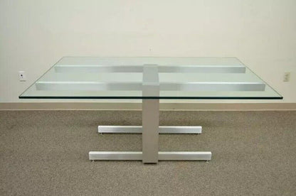Vladimir Kagan Brushed Aluminum & Glass Cubist Extension Dining Conference Table