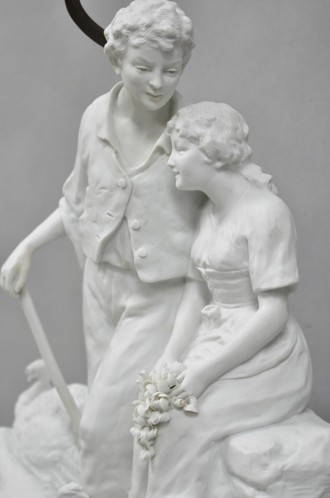 Joseph D'Aste "Les Bergers" French Samson Bisque Porcelain Sculpture Table Lamp