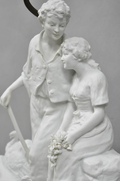 Joseph D'Aste "Les Bergers" French Samson Bisque Porcelain Sculpture Table Lamp